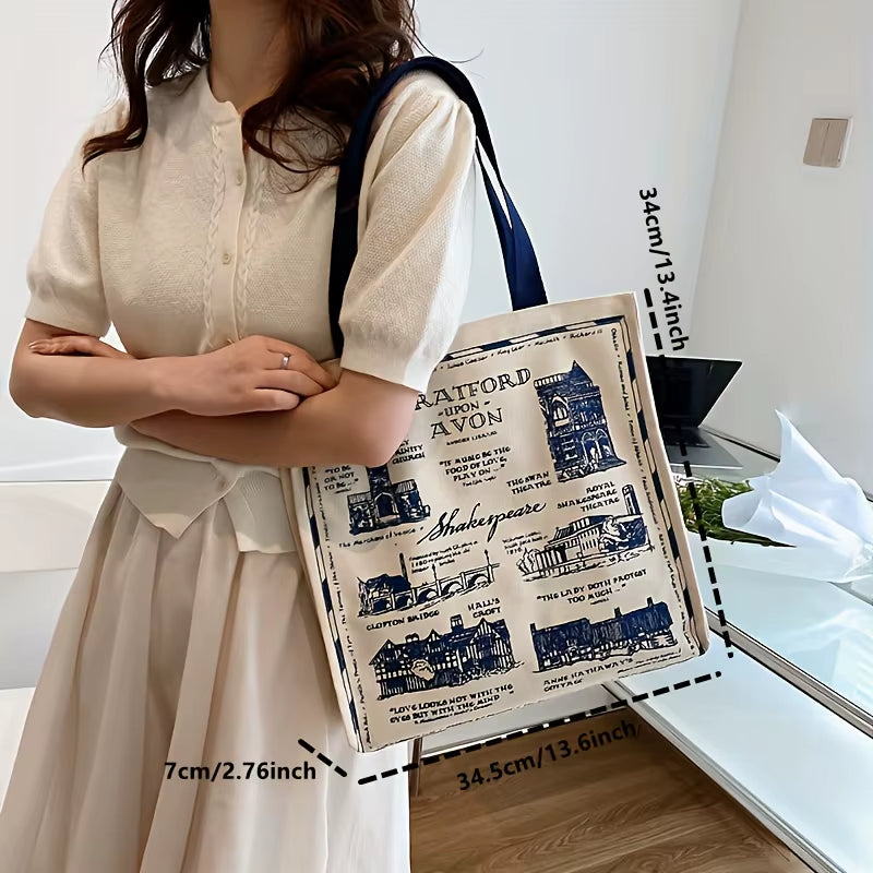 Large London Bookstore Canvas Tote Bag Stylish Womens Literary Shoulder Bag, Ideal for Book Lovers, Students, Everyday Shopping