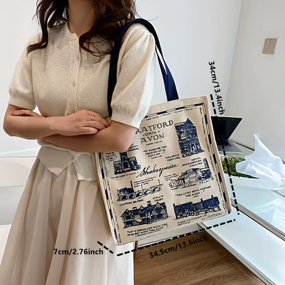 Large London Bookstore Canvas Tote Bag Stylish Womens Literary Shoulder Bag, Ideal for Book Lovers, Students, Everyday Shopping