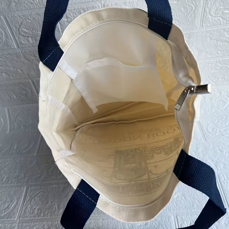 Large London Bookstore Canvas Tote Bag Stylish Womens Literary Shoulder Bag, Ideal for Book Lovers, Students, Everyday Shopping